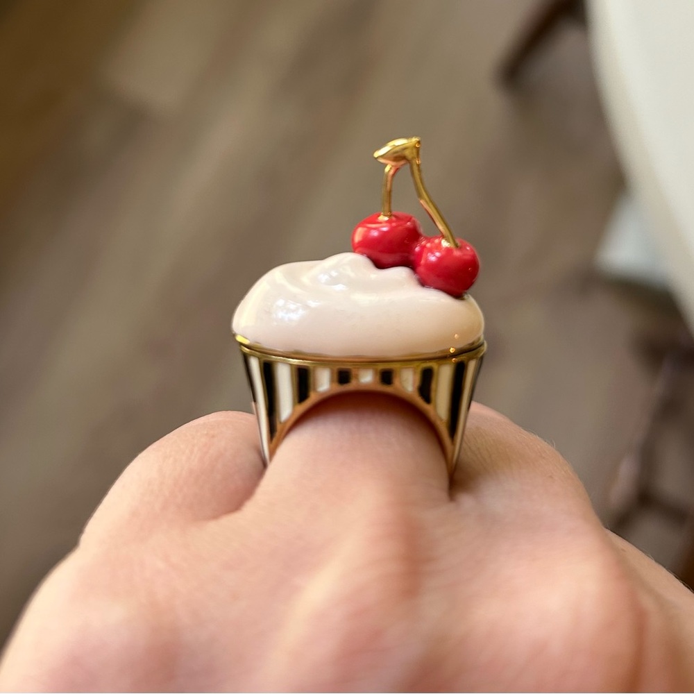 Kate Spade Cupcake Gold and Black Striped Ring
